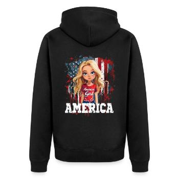 Patriotisches Amerikanisches Mädchen USA für - Unisex Premium Bio Zip Hoodie - Schwarz - Hinten - Nico (187cm)