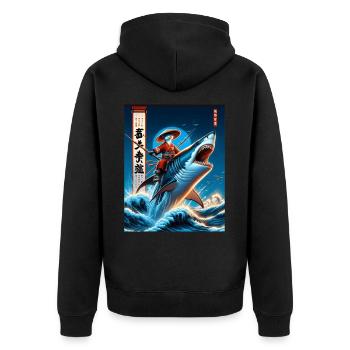 Shark Fisherman Japanese Wave Art Fishing - Unisex Premium Organic Zip Hoodie - black - Back - Nico (187cm)