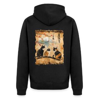 Mt. Fuji Kitten Papyrus Scroll Retro - Unisex Premium Organic Zip Hoodie - black - Back - Nico (187cm)