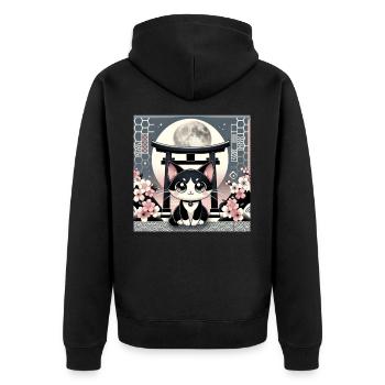Lune rétro Floral Art japonais Torii - Veste à capuche bio Premium Unisexe - noir - Dos - Nico (187cm)