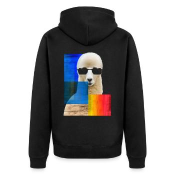 Alpaca Animal Sunglasses Graphic Motif Cute L - Unisex Premium Organic Zip Hoodie - black - Back - Nico (187cm)