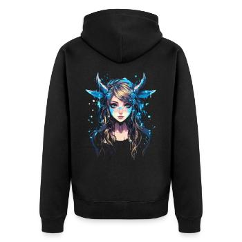 Anime Mädchen Grafik Buntes Frauen Anime - Unisex Premium Bio Zip Hoodie - Schwarz - Hinten - Nico (187cm)