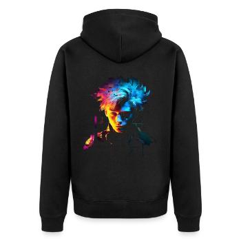Anime Fantasy Kunst Männer Buntes Motiv Anime - Unisex Premium Bio Zip Hoodie - Schwarz - Hinten - Nico (187cm)