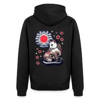 Floral Japanese Kitten Retro Cute Flower Sunset - Unisex Premium Bio Zip Hoodie - Schwarz - Hinten - Nico (187cm)
