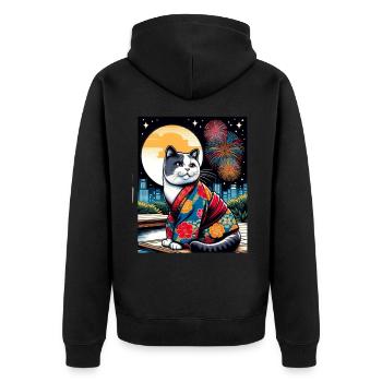 Mondfeuerwerk Floral Japanisches Kätzchen Retro - Unisex Premium Bio Zip Hoodie - Schwarz - Hinten - Nico (187cm)