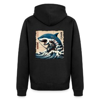 Shark Fisherman Japanese Wave Art Fishing - Unisex Premium Organic Zip Hoodie - black - Back - Nico (187cm)