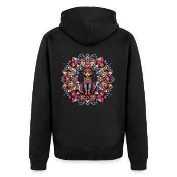 Barocke Kunst Vintage Kätzchen Lover Mandala - Unisex Premium Bio Zip Hoodie - Schwarz - Hinten - Nico (187cm)