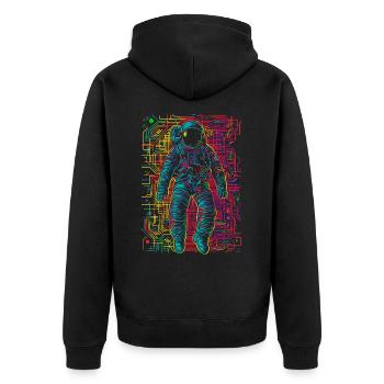 Astronaut Mandala Kunst Buntes Grafikmotiv Astrona - Unisex Premium Bio Zip Hoodie - Schwarz - Hinten - Nico (187cm)