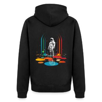 Astronaut Geometrisch Kunst Buntes Motiv Kunstwerk - Unisex Premium Bio Zip Hoodie - Schwarz - Hinten - Nico (187cm)