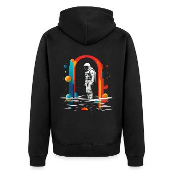 Astronaut Buntes Kunstwerk Geometrisches Motiv Ast - Unisex Premium Bio Zip Hoodie - Schwarz - Hinten - Nico (187cm)