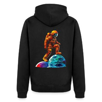 Astronaut Geometrisch Kunst Buntes Motiv Astronaut - Unisex Premium Bio Zip Hoodie - Schwarz - Hinten - Nico (187cm)
