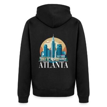 Atlanta Skyline Sonnenuntergang Stadtbild - Unisex Premium Bio Zip Hoodie - Schwarz - Hinten - Nico (187cm)