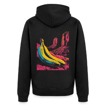 Banane Natur Kunst Obst Grafik Motiv Banane - Unisex Premium Bio Zip Hoodie - Schwarz - Hinten - Nico (187cm)