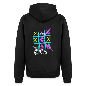 Dein Spiel Deine Regeln Für Streetwear Art Fan - Unisex Premium Bio Zip Hoodie - Schwarz - Hinten - Nico (187cm)