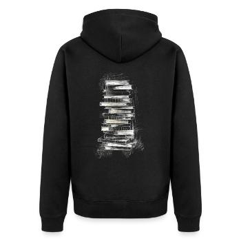 Buch Zeichnung Kunst Illustration Grafik Kunstwerk - Unisex Premium Bio Zip Hoodie - Schwarz - Hinten - Nico (187cm)