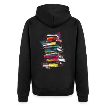 Buch Malerei Kunst Illustration Grafik Kunstwerk B - Unisex Premium Bio Zip Hoodie - Schwarz - Hinten - Nico (187cm)