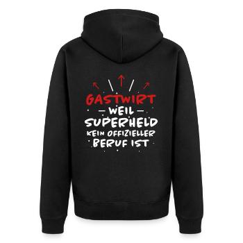 Gastwirt Spruch Kneipe Wirt Fun Gastwirt Geschenk - Unisex Premium Bio Zip Hoodie - Schwarz - Hinten - Nico (187cm)