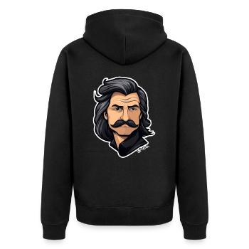 Back to the 80s: Attractive Mustache Man - Unisex Premium Organic Zip Hoodie - black - Back - Nico (187cm)
