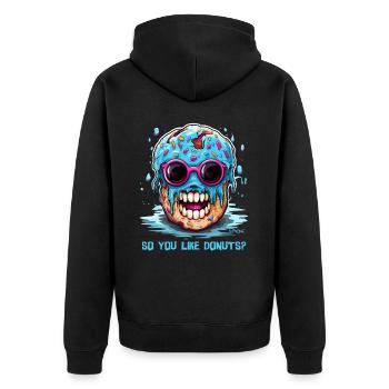 Hässlicher Donut: Du magst also Donuts? - Unisex Premium Bio Zip Hoodie - Schwarz - Hinten - Nico (187cm)