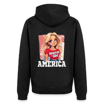 Patriotisches Amerikanisches Mädchen USA für - Unisex Premium Bio Zip Hoodie - Schwarz - Hinten - Nico (187cm)