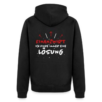 Finanzwirt Spruch Job Lustiges Finanzwirt Geschenk - Unisex Premium Bio Zip Hoodie - Schwarz - Hinten - Nico (187cm)