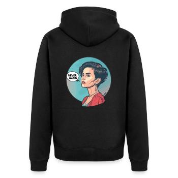 Pop Art Cartoon: Woman Says "Never Again" - Unisex Premium Organic Zip Hoodie - black - Back - Nico (187cm)