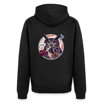 Eule mit Tabakpfeife sagt "Verlierer" - Unisex Premium Bio Zip Hoodie - Schwarz - Hinten - Nico (187cm)