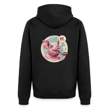 Entspanntes, cooles Schwein und Pfeife - Unisex Premium Bio Zip Hoodie - Schwarz - Hinten - Nico (187cm)