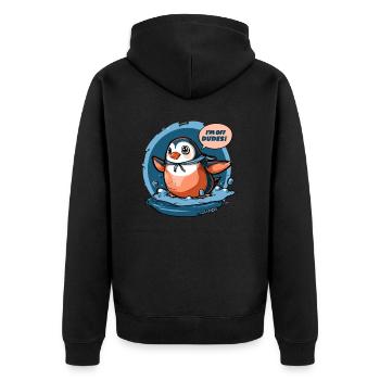 Penguin goes home: "I'm gone, guys!" - Unisex Premium Organic Zip Hoodie - black - Back - Nico (187cm)