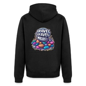 Gravel oder Schotter - Unisex Premium Bio Zip Hoodie - Schwarz - Hinten - Nico (187cm)