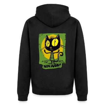 Cool Cartoon Ninja Cat Hoodie - Unisex Premium Organic Zip Hoodie - black - Back - Nico (187cm)