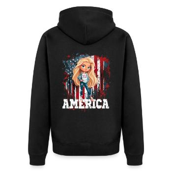 Patriotisches Amerikanisches Mädchen USA für - Unisex Premium Bio Zip Hoodie - Schwarz - Hinten - Nico (187cm)