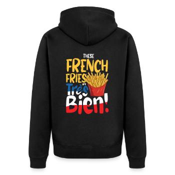These French fries are très bien - Unisex Premium Bio Zip Hoodie - Schwarz - Hinten - Nico (187cm)