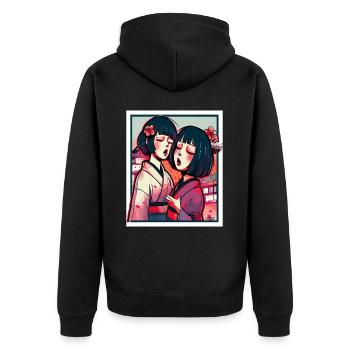 Deux filles animées japonaises en kimono - Veste à capuche bio Premium Unisexe - noir - Dos - Nico (187cm)