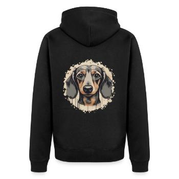 Dackel Teckel Kurzhaardackel Dachshund - Unisex Premium Bio Zip Hoodie - Schwarz - Hinten - Nico (187cm)
