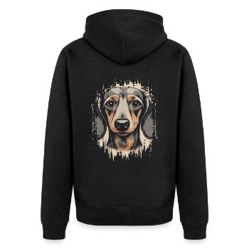 Dackel Teckel Kurzhaardackel Dachshund - Unisex Premium Bio Zip Hoodie - Schwarz - Hinten - Nico (187cm)