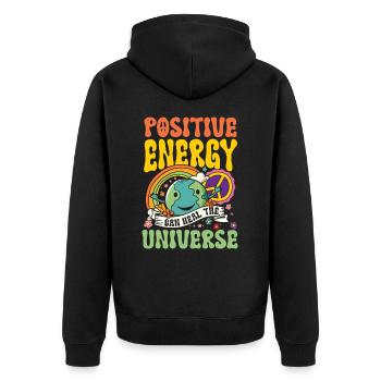 Positive Energy Can Heal The Universe für einen - Unisex Premium Bio Zip Hoodie - Schwarz - Hinten - Nico (187cm)