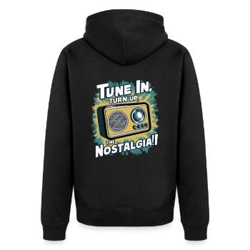 Tune In, Turn Up the Nostalgia with Vintage Radio - Unisex Premium Bio Zip Hoodie - Schwarz - Hinten - Nico (187cm)