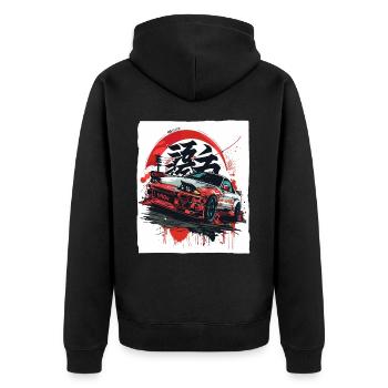 Courses de rue avec des voitures japonaises JDM des années 90 - Veste à capuche bio Premium Unisexe - noir - Dos - Nico (187cm)
