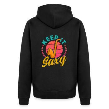 Keep It Saxy Unique Statement For - Unisex Premium Organic Zip Hoodie - black - Back - Nico (187cm)