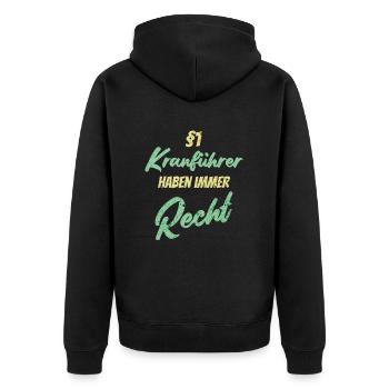 §1 Kranführer haben immer Recht - Unisex Premium Bio Zip Hoodie - Schwarz - Hinten - Nico (187cm)