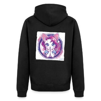 Comic Anime Cat Looking At You - Unisex Premium Organic Zip Hoodie - black - Back - Nico (187cm)