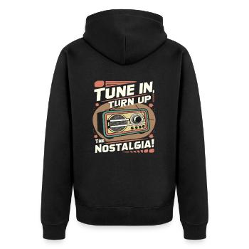Tune In, Turn Up the Nostalgia with Vintage Radio - Unisex Premium Bio Zip Hoodie - Schwarz - Hinten - Nico (187cm)