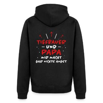 Tiefbauer Spruch Beruf Lustiges Tiefbauer Geschenk - Unisex Premium Bio Zip Hoodie - Schwarz - Hinten - Nico (187cm)