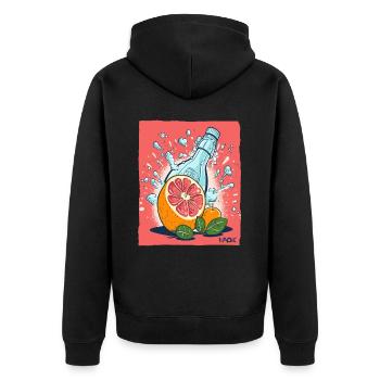 Orangen Limonade in der Flasche, so frisch! - Unisex Premium Bio Zip Hoodie - Schwarz - Hinten - Nico (187cm)