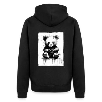Chain Breaker: Small Cuddly Fabric Bear - Unisex Premium Organic Zip Hoodie - black - Back - Nico (187cm)