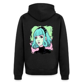 Candy Colored Cartoon Anime Girl - Unisex Premium Organic Zip Hoodie - black - Back - Nico (187cm)