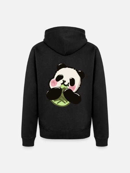 Cute Panda – Bamboo Snack - Unisex Premium Organic Zip Hoodie - black