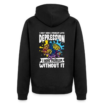 I don't have a problem with Depression - Unisex Premium Bio Zip Hoodie - Schwarz - Hinten - Nico (187cm)