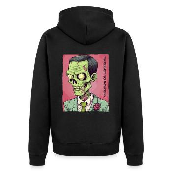 Gekleidet, um zu beeindrucken: Zombie-Gentleman - Unisex Premium Bio Zip Hoodie - Schwarz - Hinten - Nico (187cm)